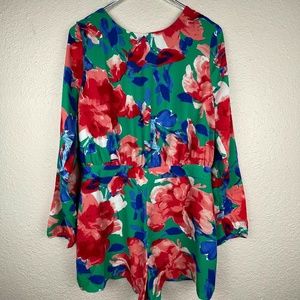 Lulus Sweetest Song Green Floral Print Backless Long Sleeve Romper Large NWT